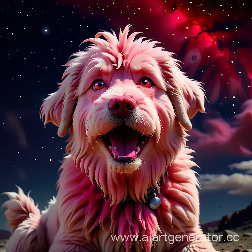 Big-Pink-Shaggy-Alabai-Dog-Gazing-at-Red-Comets-in-the-Night-Starry-Sky