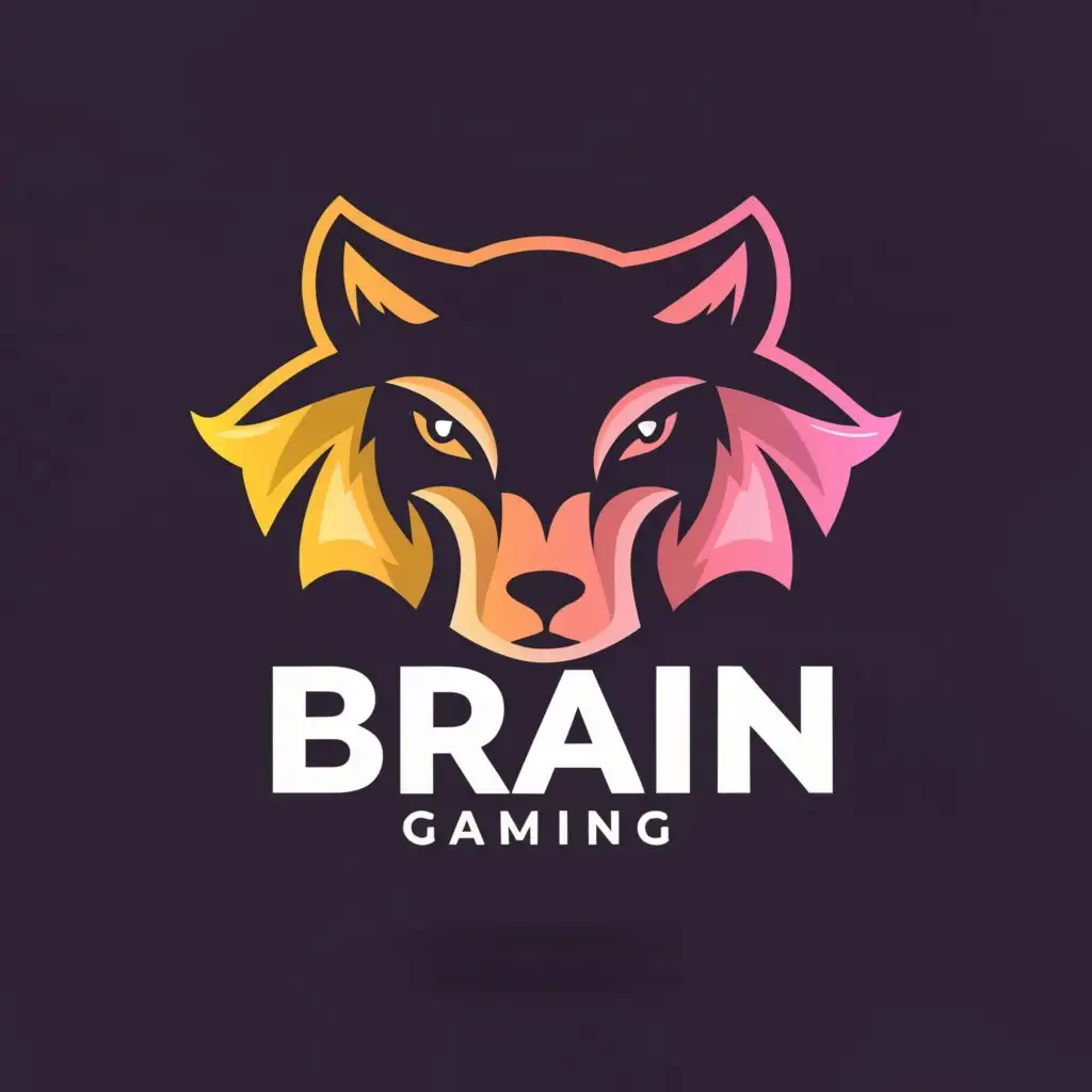 a logo design,with the text "BRAIN", main symbol:🐺wolf Gaming🎮
Logo Symbol: Fox gaming
Industry: Sports Fitness,Moderate,clear background