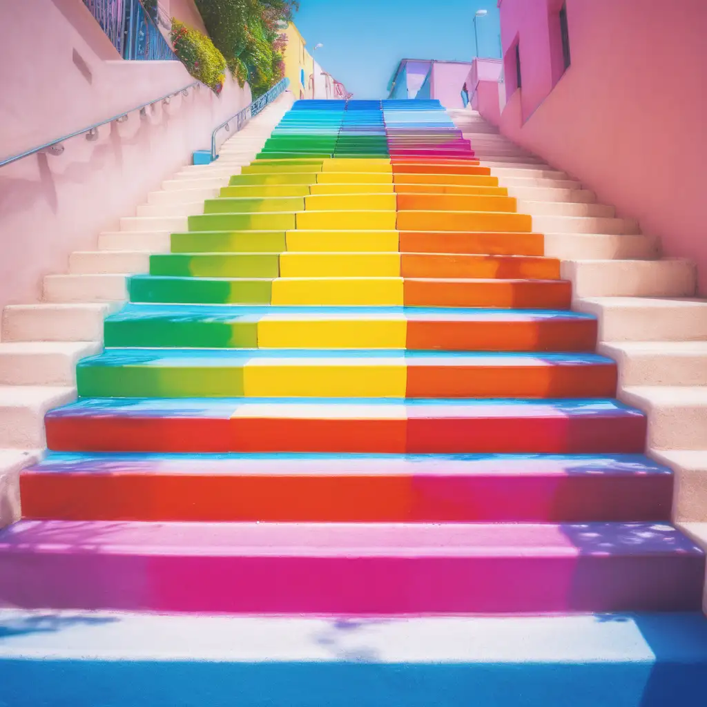 Vibrant Family Enjoying Board Games on a Multicolored Staircase