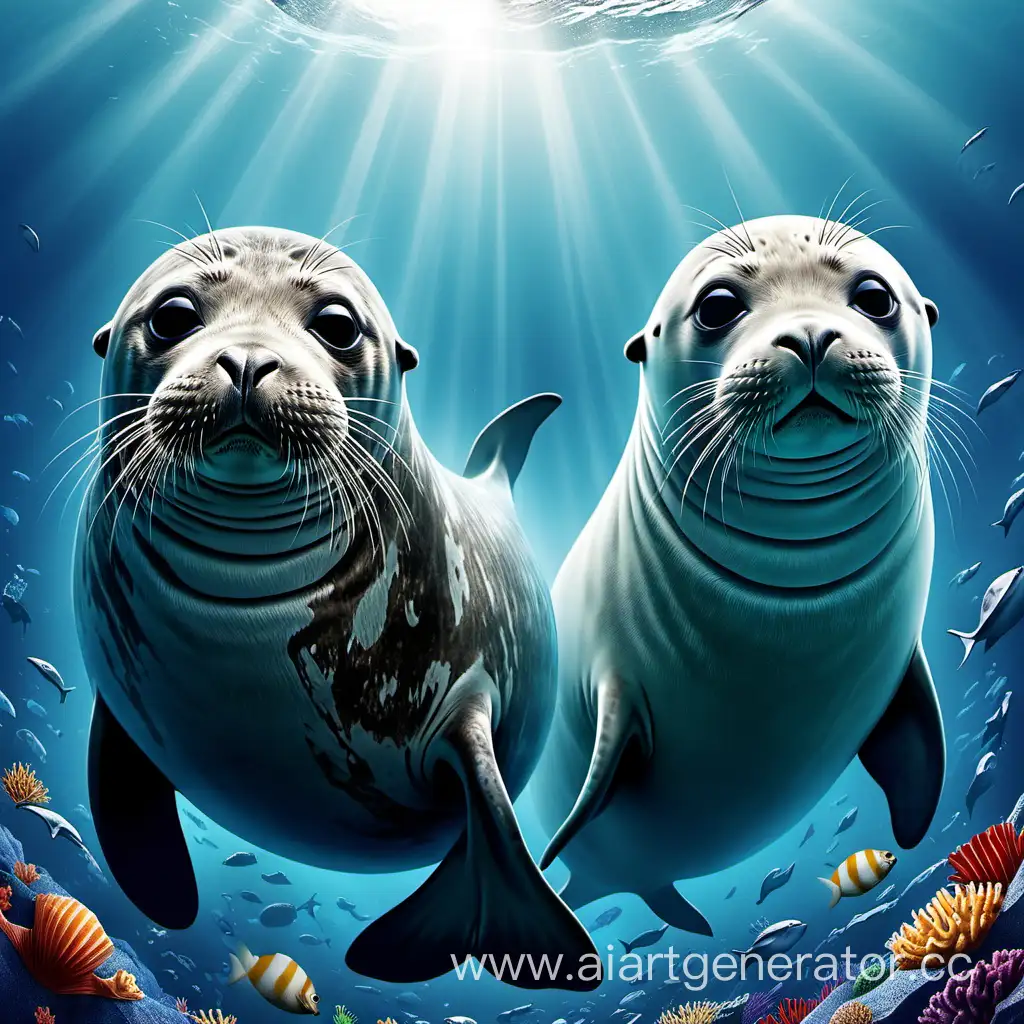 Нарисуй постер к фильму"Тюлений путь" про двух тюленей, которые сбегают из океанариума