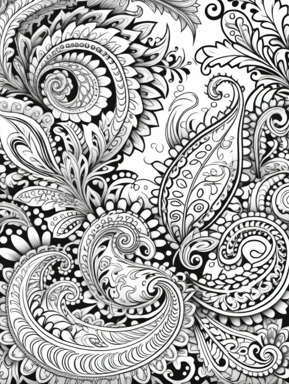 paisley patterns, coloring page, no color