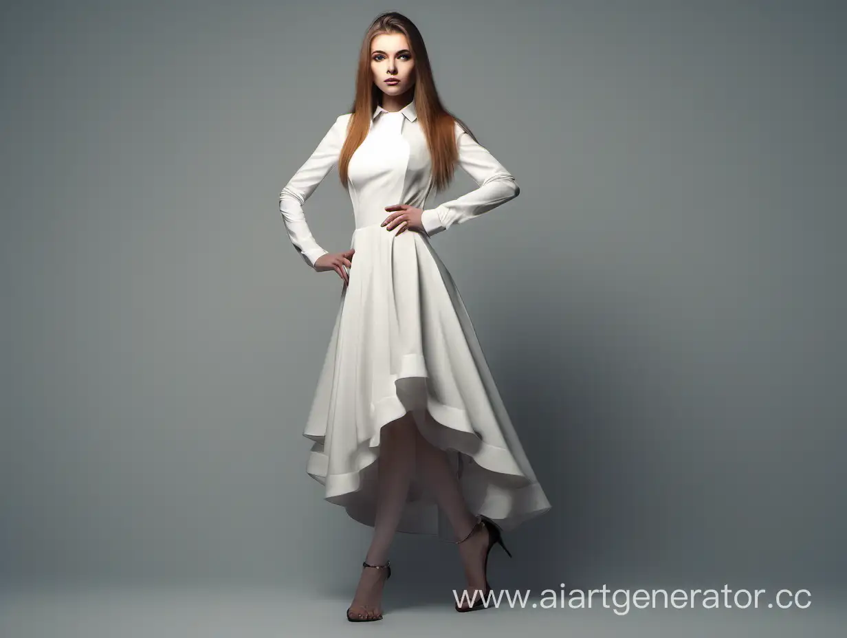 Elegantly-Posed-Stylish-AverageBuild-Girl-in-a-Combined-Dress