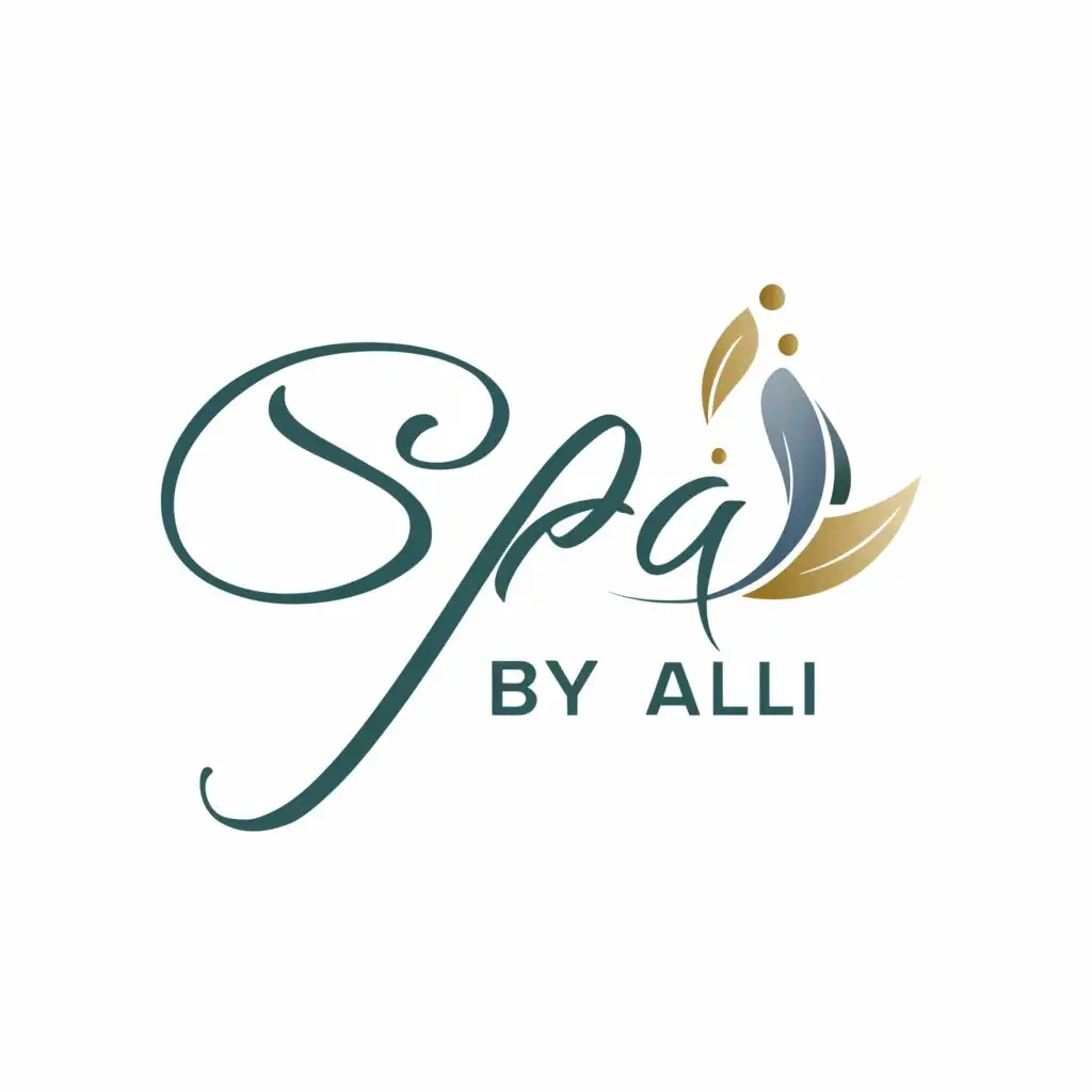 a logo design,with the text "Spa by Ali", main symbol:Spa by Ali stylized With a sense a relaxation and warmth
Colors are a blend of Blue Gold green purple
,complex,be used in Beauty Spa industry,clear background