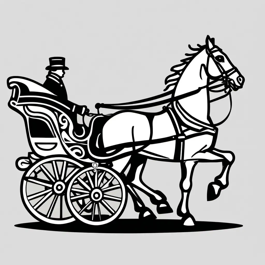 horse and carriage simple outline black and white