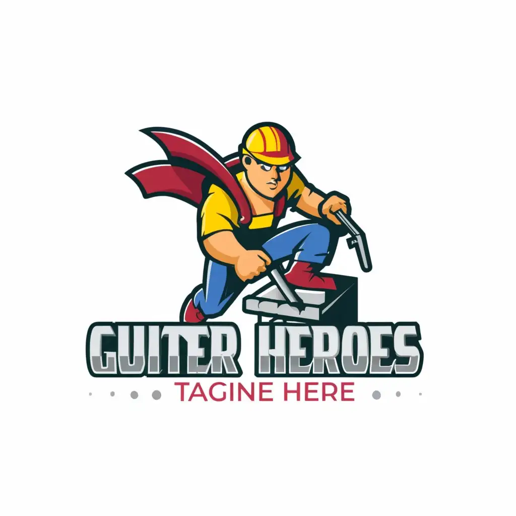 a logo design,with the text 'Gutter Heroes', main symbol:Super hero fixing gutter,Moderate, be used in Construction industry, clear background. Tagline should say, 'No need to fear, Gutter Hero is here!'