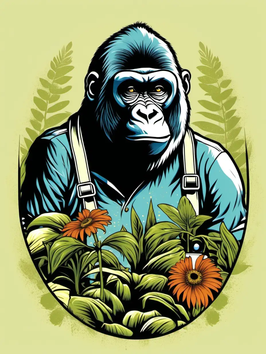 Vintage Gorilla Gardening Graphic TShirt Design