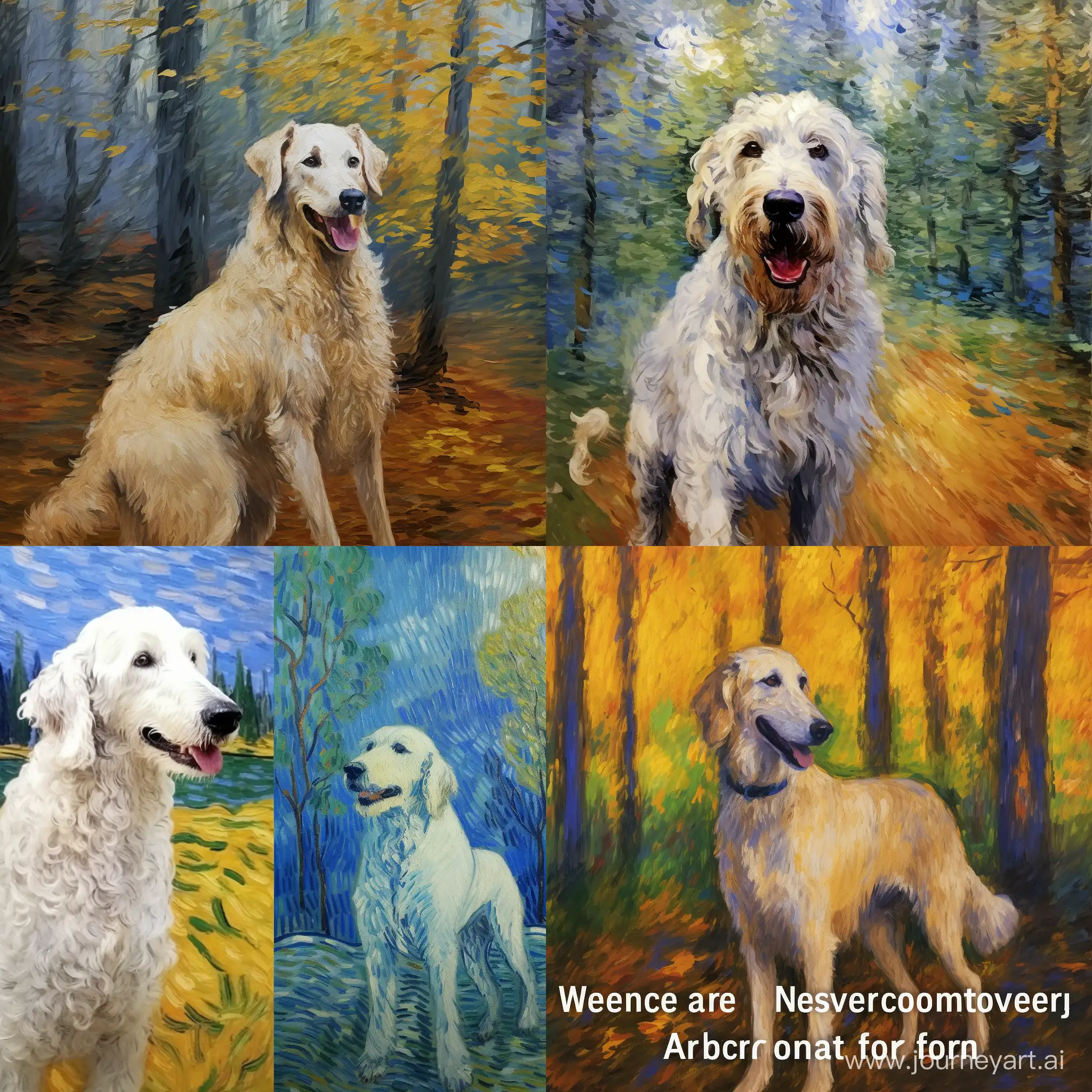  All these AI image generators take a text prompt and then turn it—as best they can—into a matching image. This opens up some wild possibilities, since your prompt can be anything from "an impressionist oil painting of a Canadian man riding a moose through a forest of maple trees" to "a painting in the style of Vermeer of a large fluffy Irish wolfhound enjoying a pint of beer in a traditional pub" or "a photograph of a donkey on the moon."