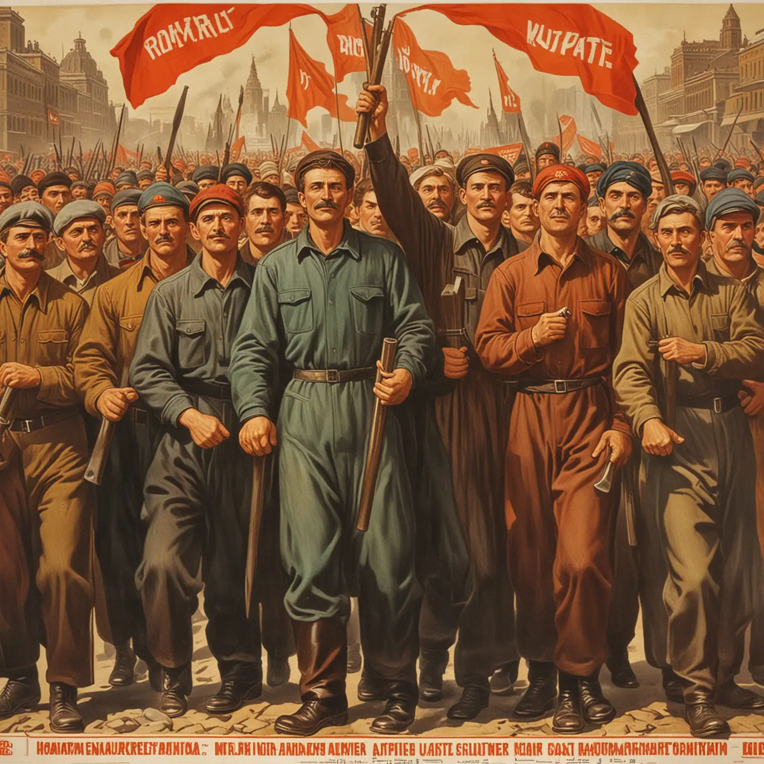 Russian vintage propaganda poster, workers unite.