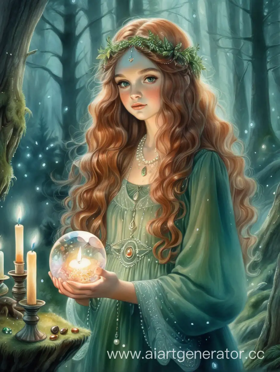 Enchanting-Slavic-Witch-Girl-Amidst-Magical-Forest-with-Glowing-Orbs-and-Candles