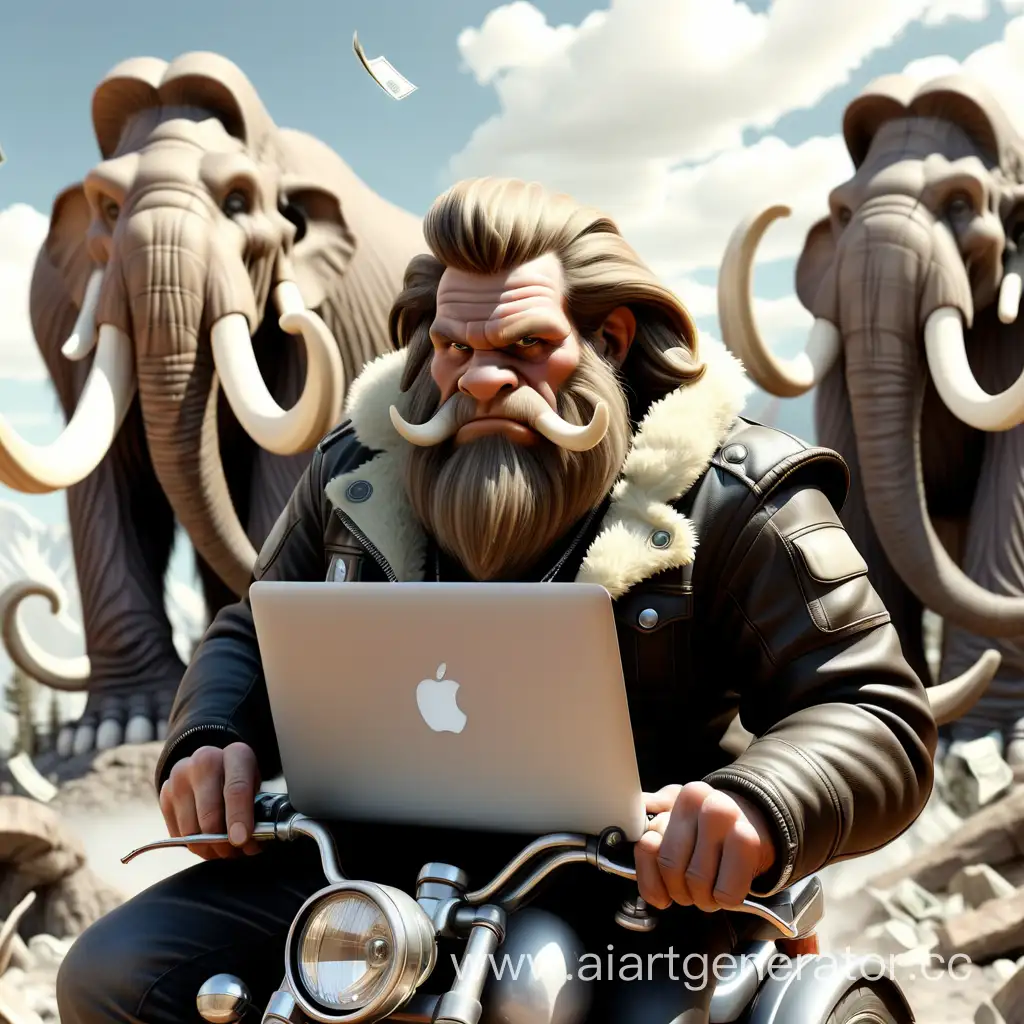 Biker-Holding-Money-and-Using-MacBook-Against-Mammoth-Backdrop