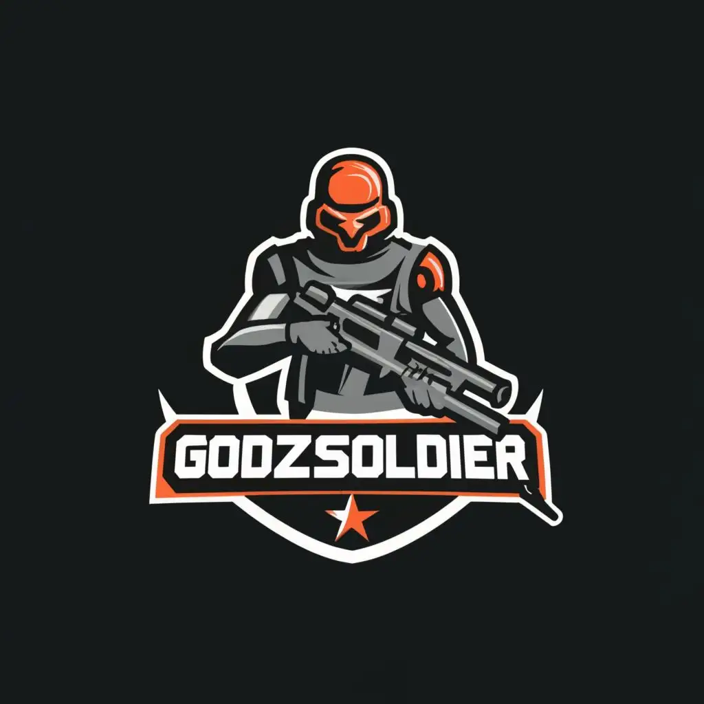 a logo design,with the text "GodzSoldier", main symbol:soldier with gun,Moderate,be used in Technology industry,clear background