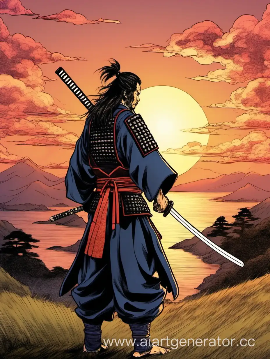 LongHaired-Samurai-Admiring-Sunset-with-Katana