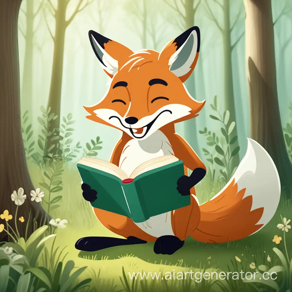 Joyful-Fox-Reading-a-Book-in-a-Lush-Green-Forest