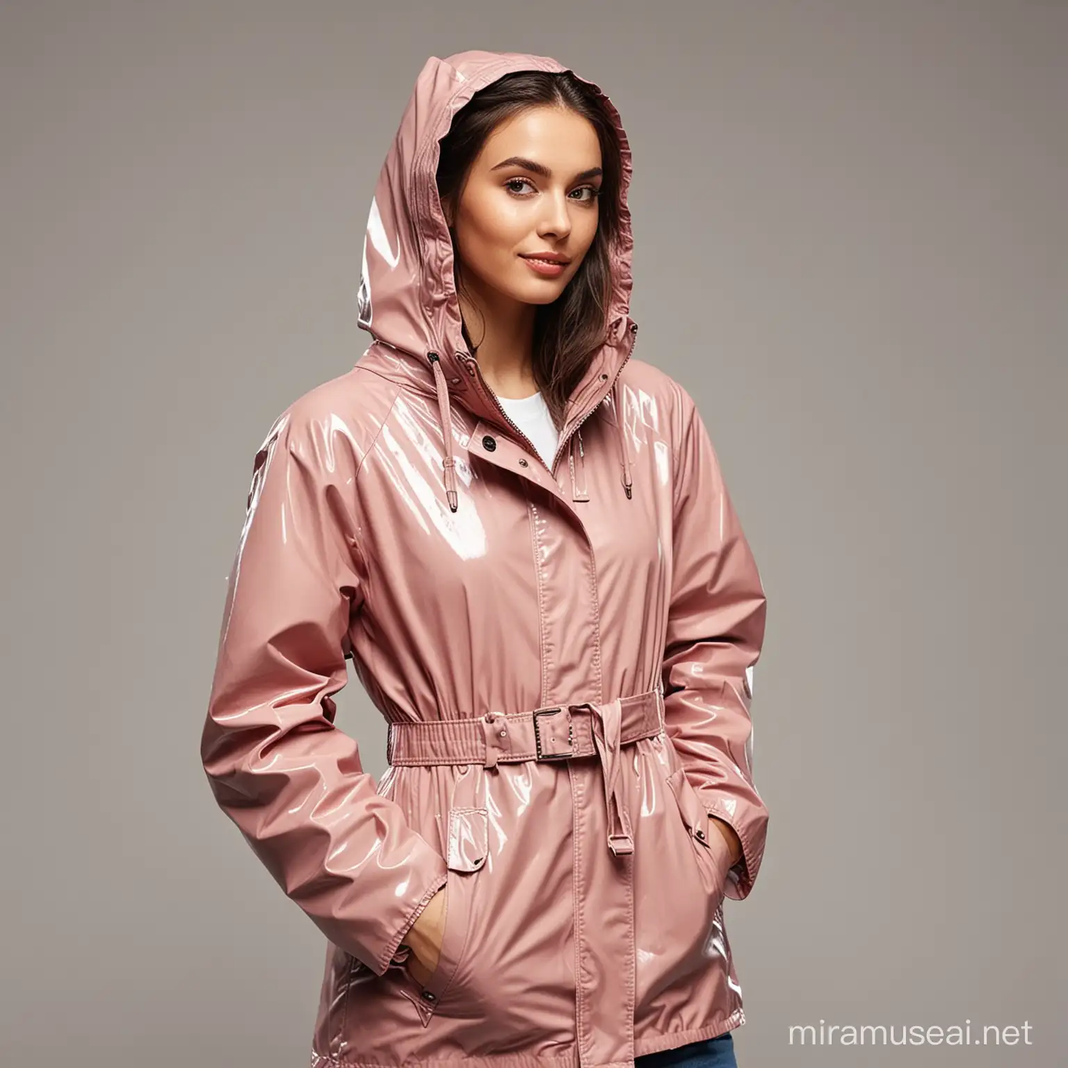 Fashionable Woman Wearing a Stylish Rain Jacket in Urban Setting