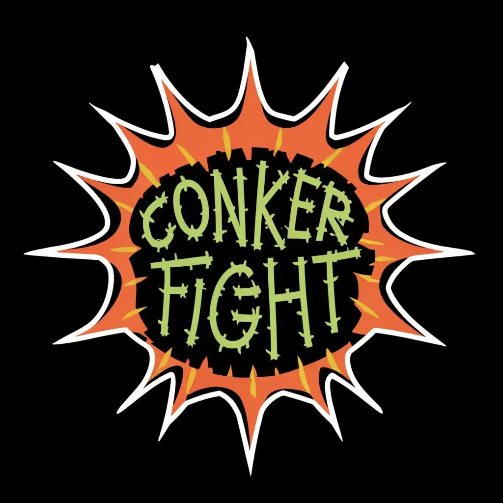 logo, Psychedelic HorseChestnut Spiky, with the text "Conker Fight Records", typography, be used in Entertainment industry