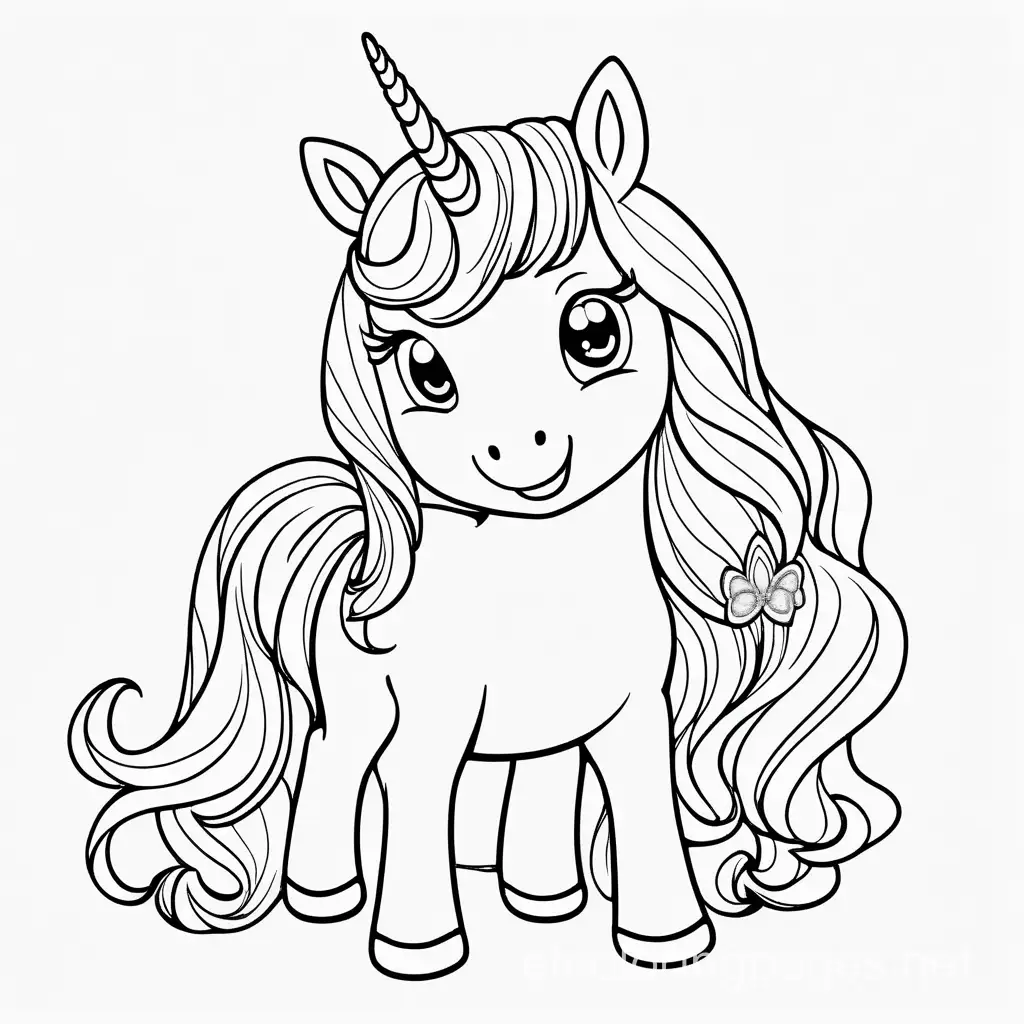 Full body baby ethereal love princess unicorn , Coloring Page, black and white, line art, white background, Simplicity, Ample White Space. The background of the coloring page is plain white to make it easy for young children to color within the lines. The outlines of all the subjects are easy to distinguish, making it simple for kids to color without too much difficulty