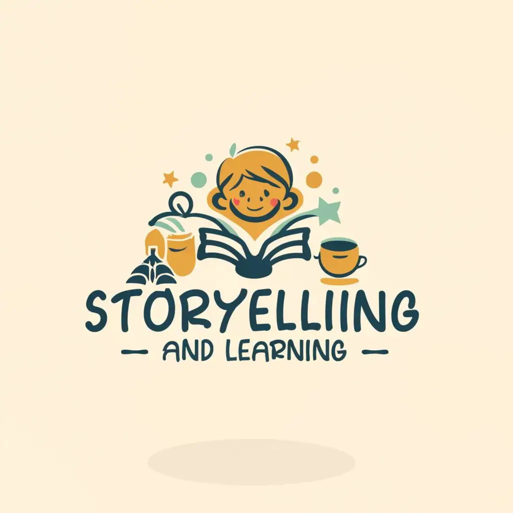 a logo design,with the text "StoryTellingAndLearning", main symbol:Kids Story telling & learning,Moderate,clear background