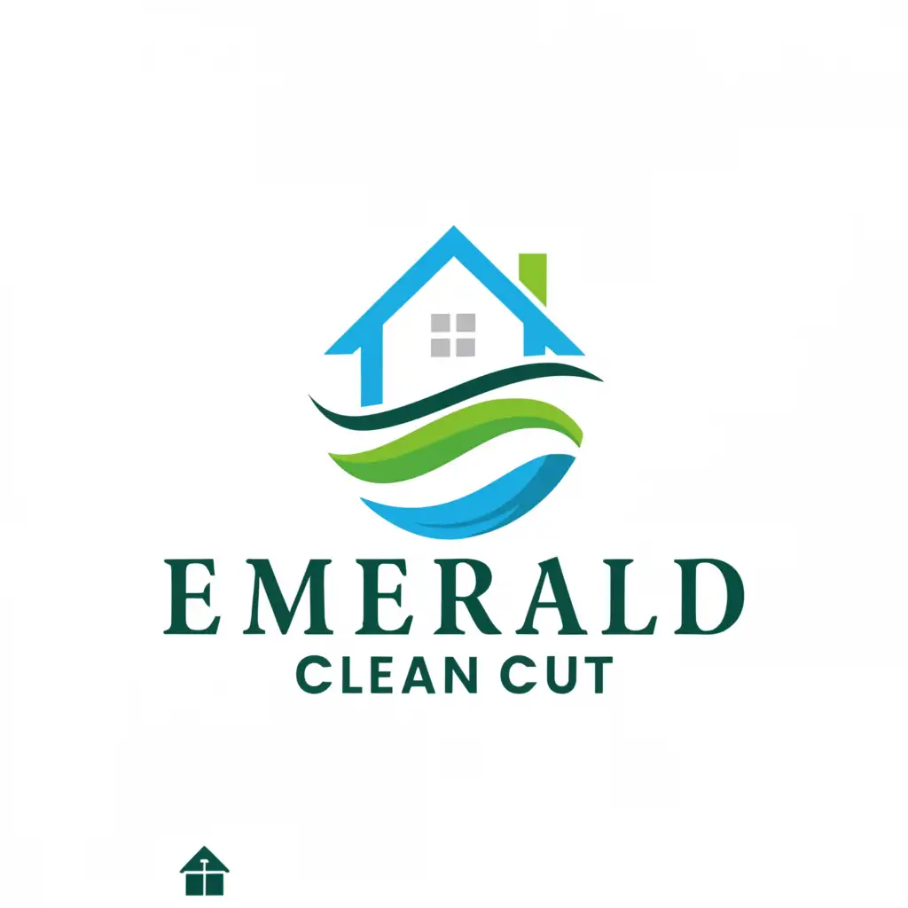 a logo design,with the text 'Emerald Clean Cut', main symbol:Water + Home + Grass,Moderate,be used in Home Family industry,clear background