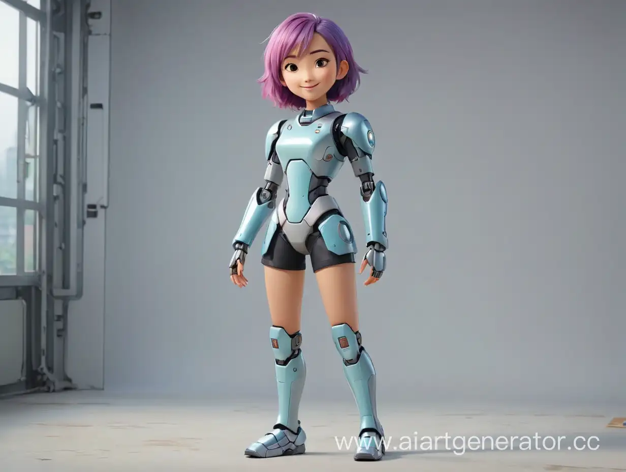 Futuristic-Asian-Girl-with-Colored-Hair-Standing-Alone-and-Smiling