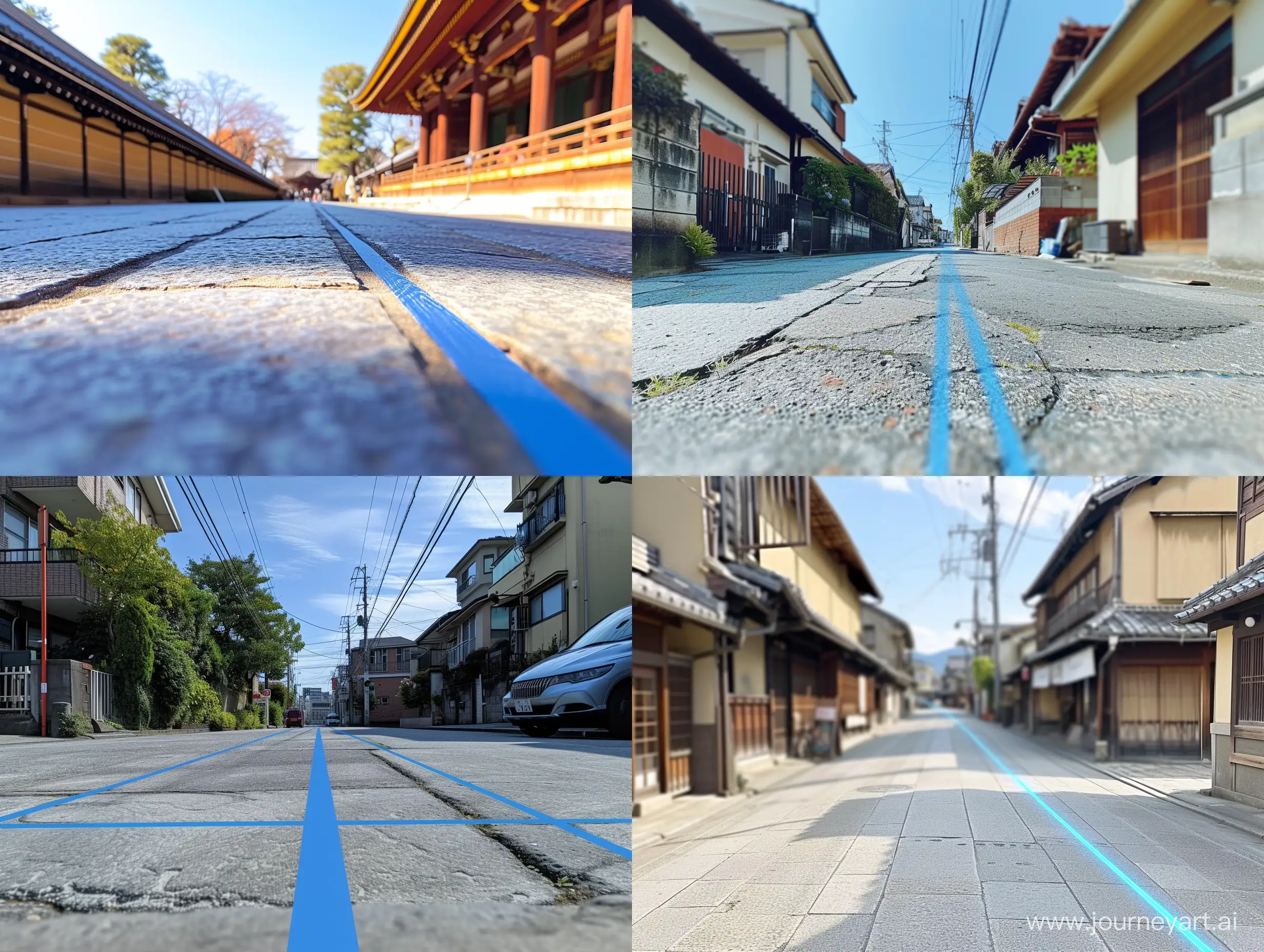 нарисуй синюю линию которая произвольно проходит по какому-то японскому фото