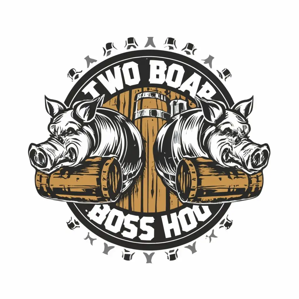 logo, two Boar Keg Hog, with the text "Two Boar and Boss Hog", typography