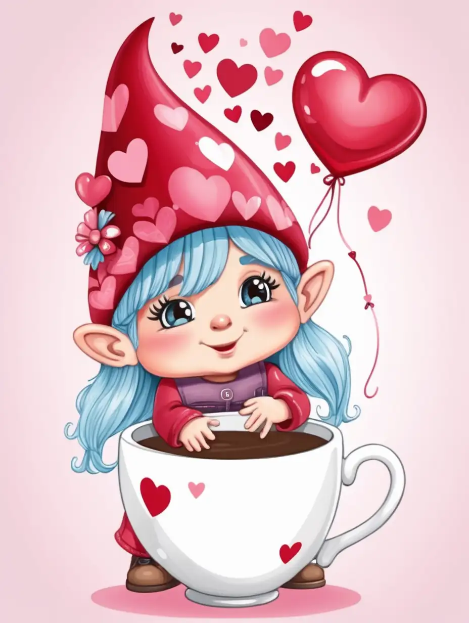 Adorable Gnome Girl Enjoying Valentines Day on a Cup