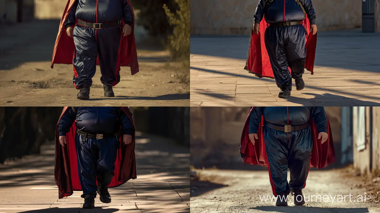 Elderly-Fashion-Forward-Stylish-70YearOld-Strides-Boldly-in-Navy-Tracksuit-and-Red-Leather-Cape