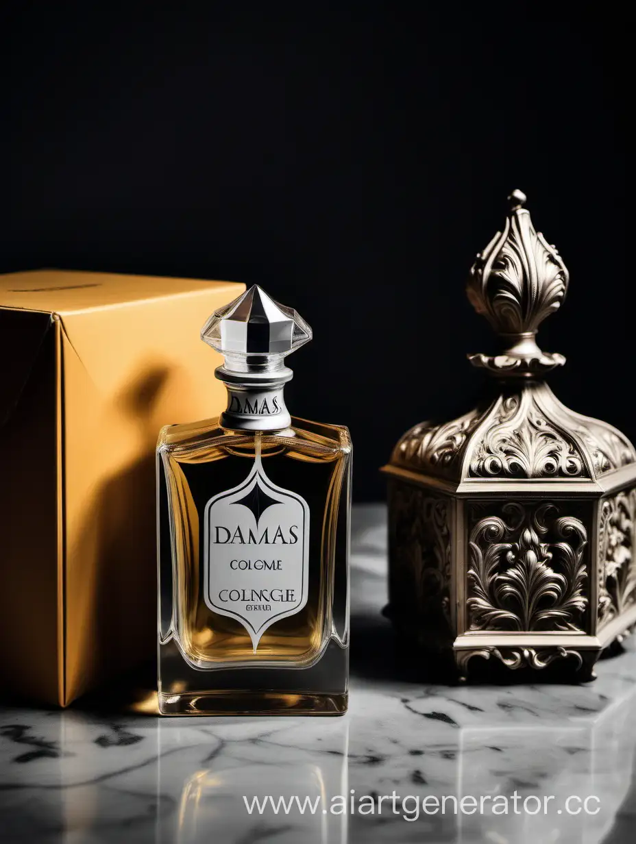 a bottle of damas cologne sitting next to a box, a flemish Baroque by Demetrios Farmakopoulos, instagram contest winner, dau-al-set, dynamic composition, contest winner, feminine