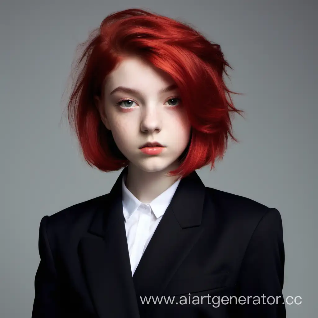 Stylish-16YearOld-Fashionista-in-Elegant-Black-Blazer-with-Vibrant-Red-Bob