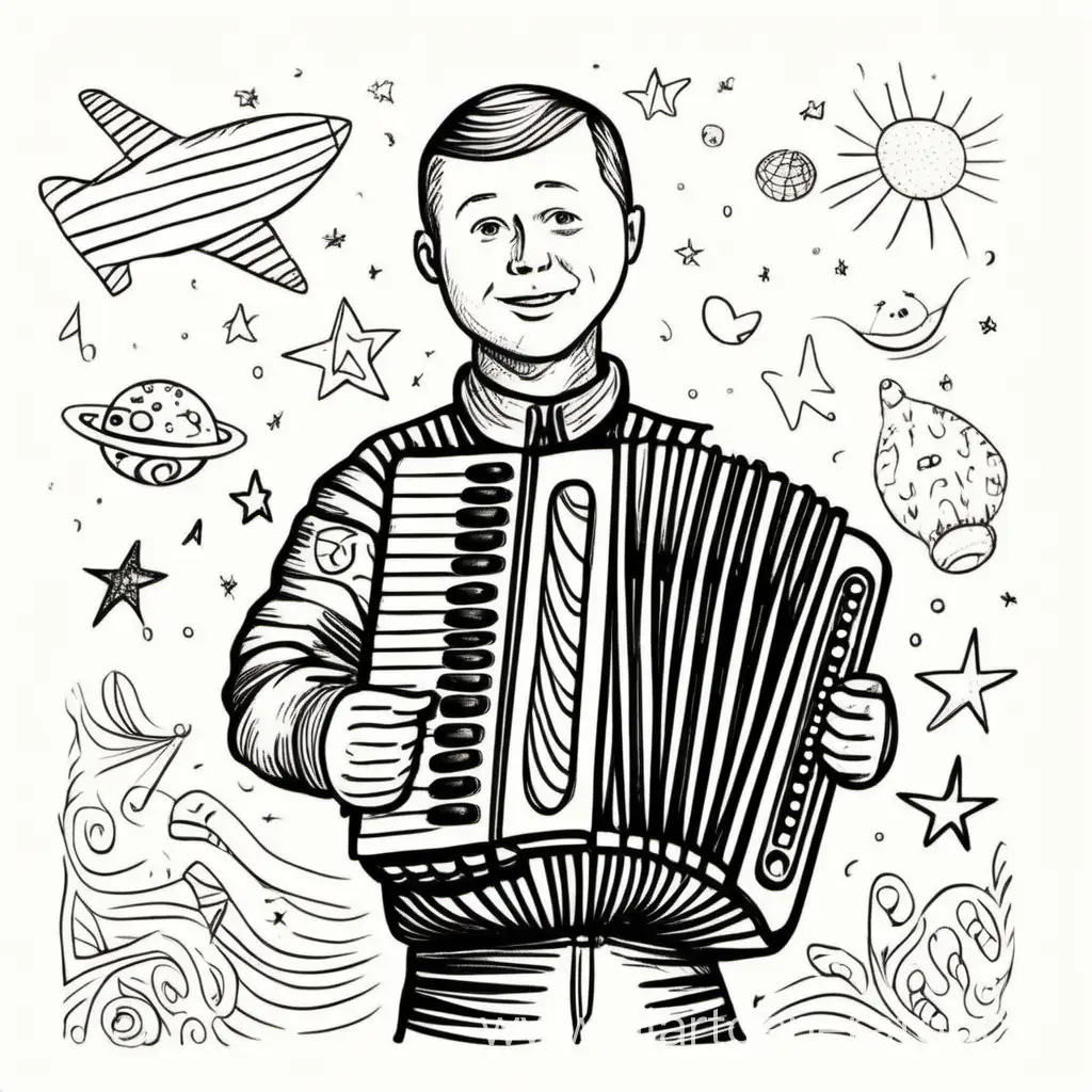 Yuri-Gagarin-Playing-Accordion-Whimsical-Childrens-Drawing-Style-Art