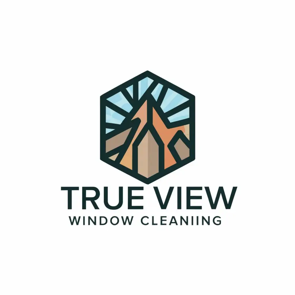 a logo design,with the text "True 
View 
Window
Cleaning", main symbol:Window Mountains,Moderate,clear background