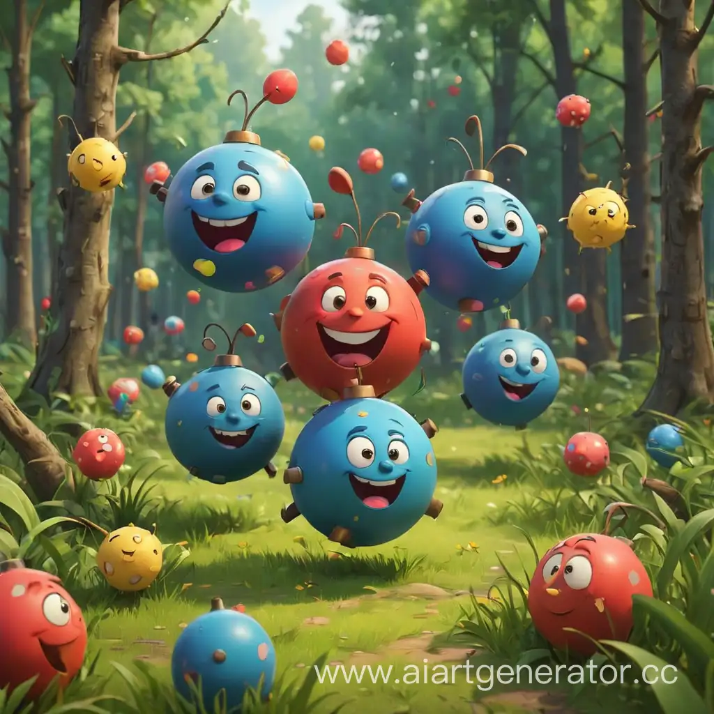 Colorful-Cartoon-Bombs-in-a-Lush-Glade