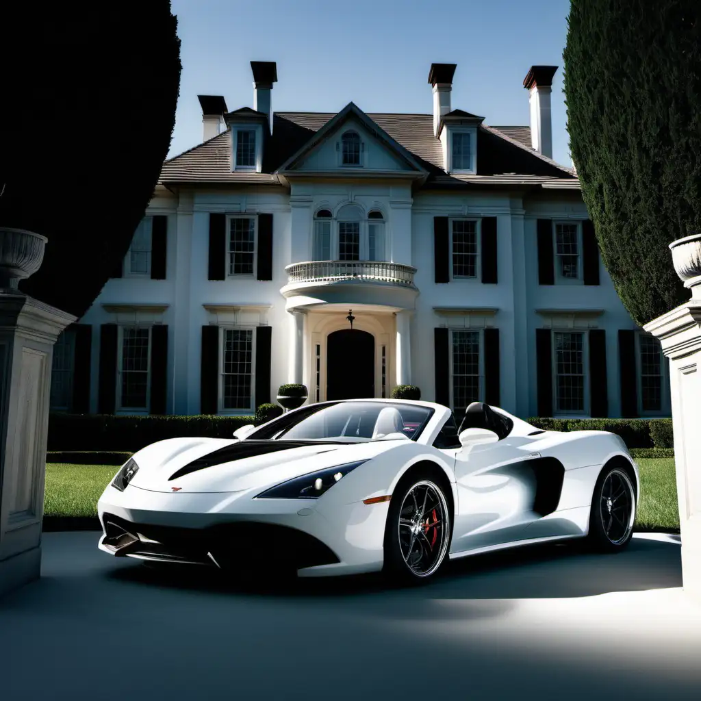 Luxury Sports Car Parked Outside Elegant Mansion