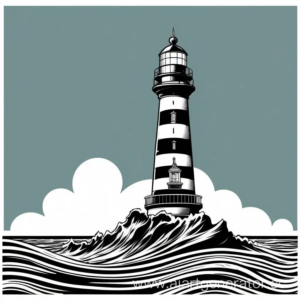 Vintage-Black-and-White-Lighthouse-Illustration-on-White-Background-with-Tower-Stripes