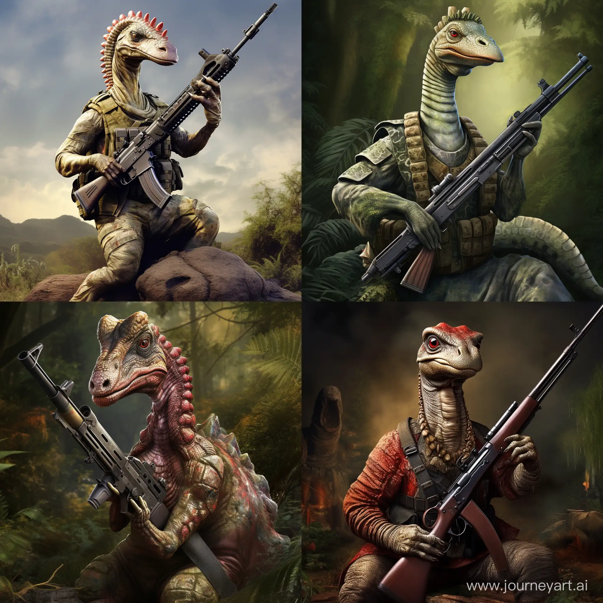 Parasaurolophus-with-Rifle-Prehistoric-Dinosaur-Art