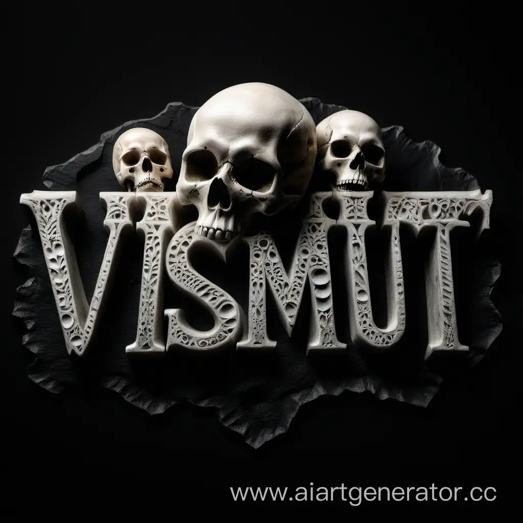 текст Vismut  на черном фоне внизу надписи пару черепов