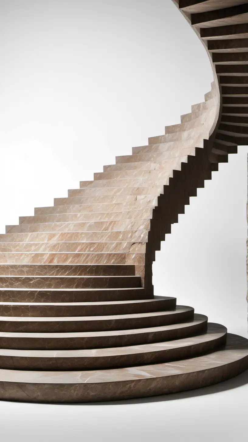 deep bronze huge stone staircase steps circling around on white background