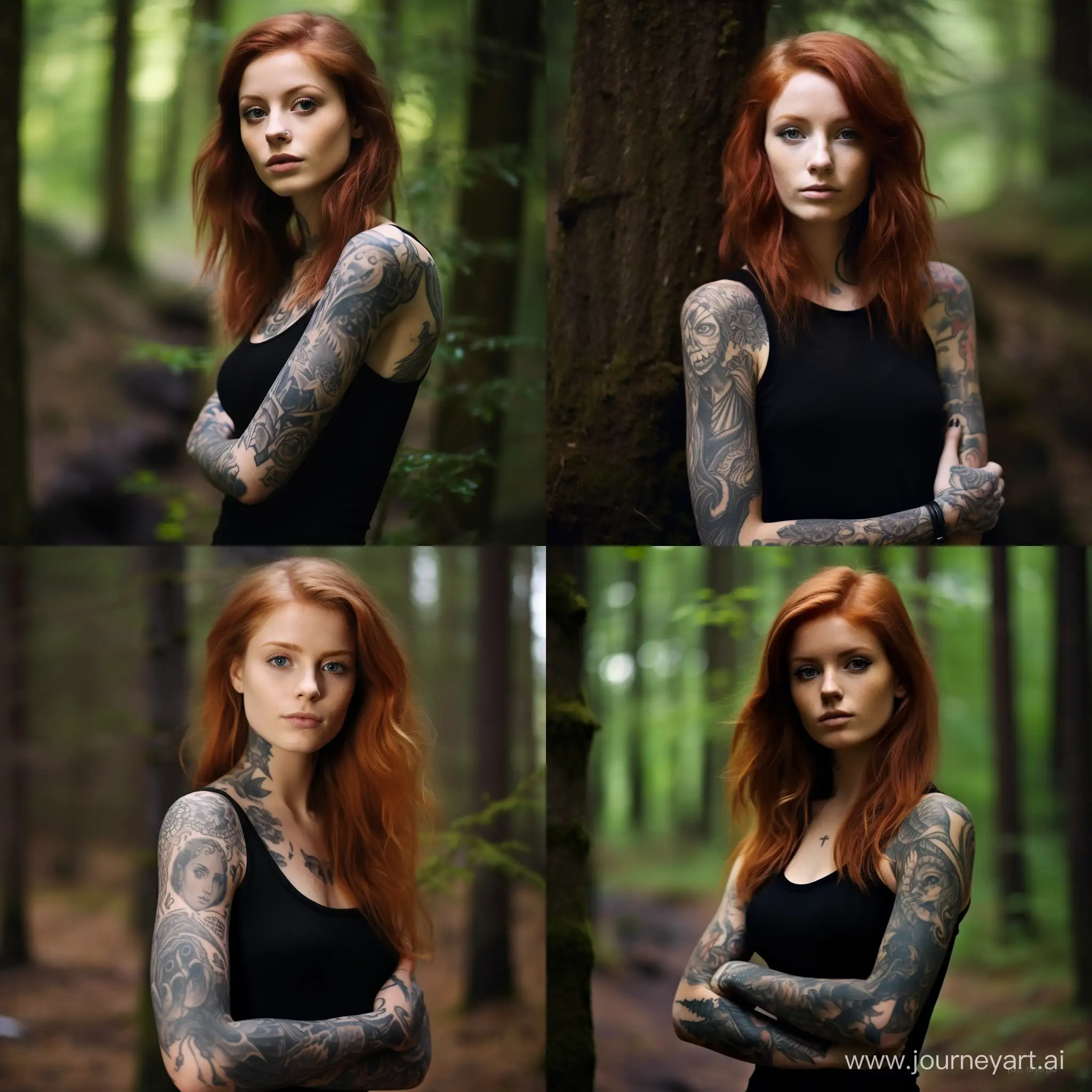 Mystical-RedHaired-Girl-in-Black-Dress-Enchanting-Forest-Portrait