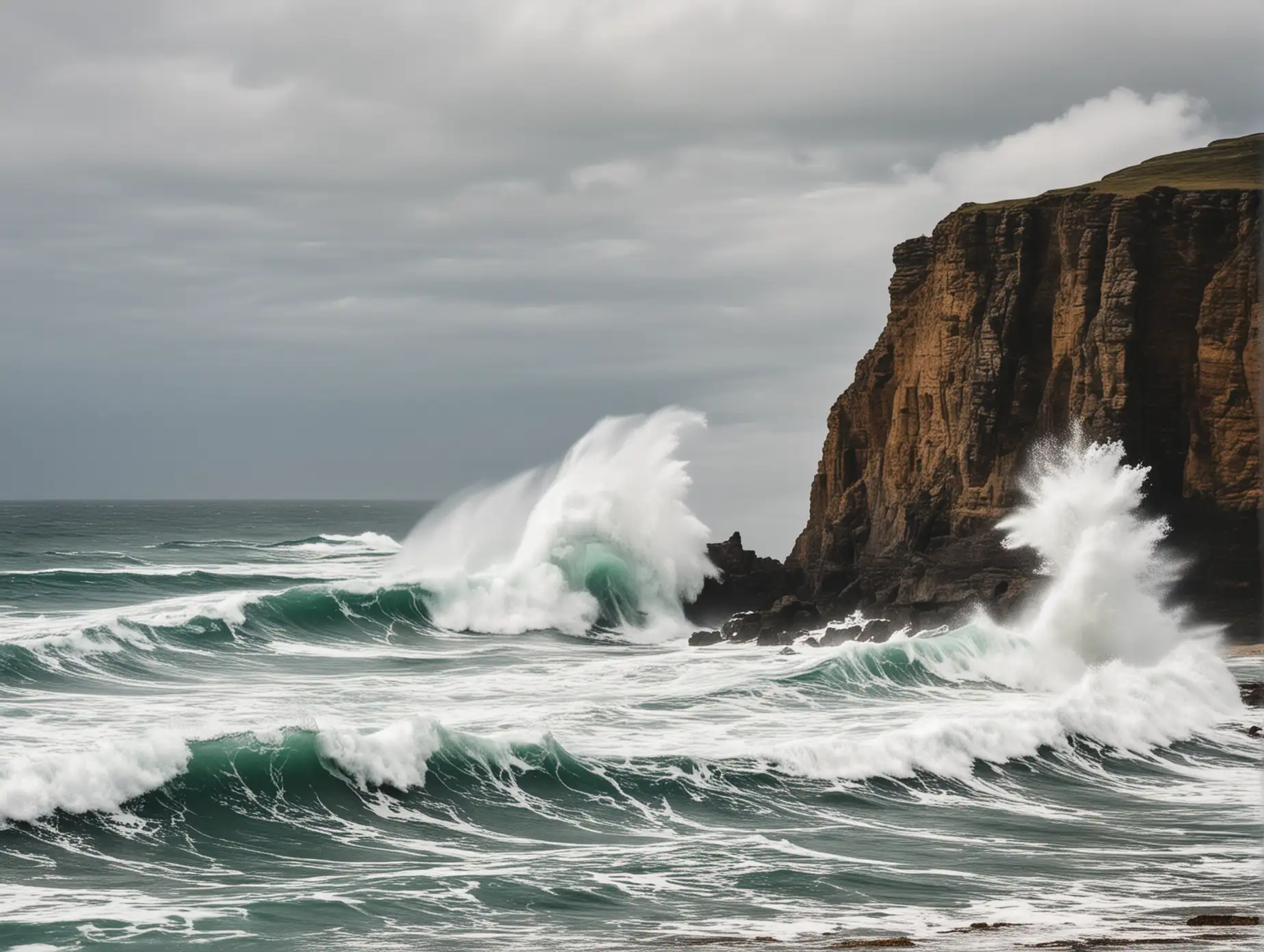 Ocean Waves Crashing Against Rugged Cliffside