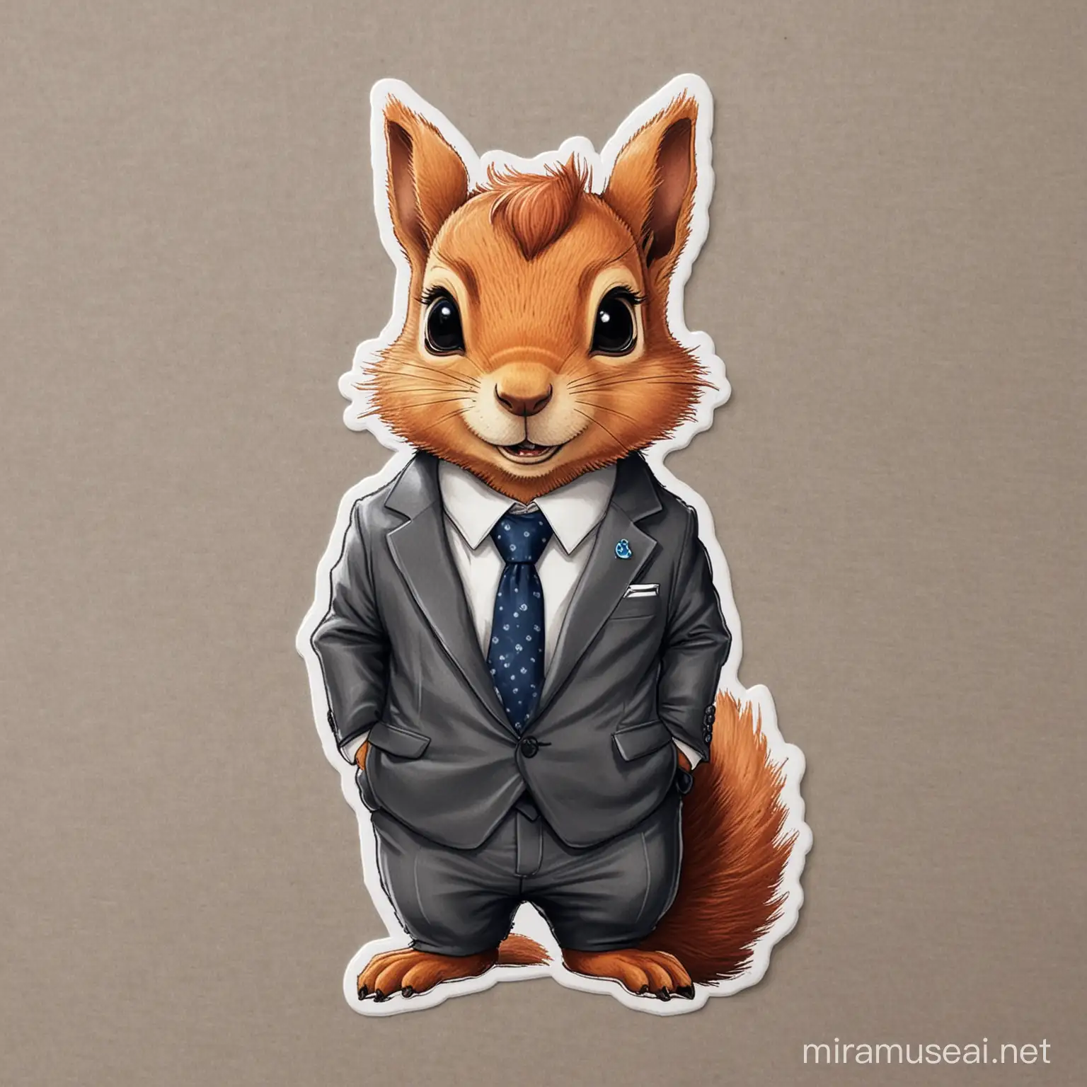 I want a sticker with squirrel wearing a suit and tie.  The image should be in the sticker format