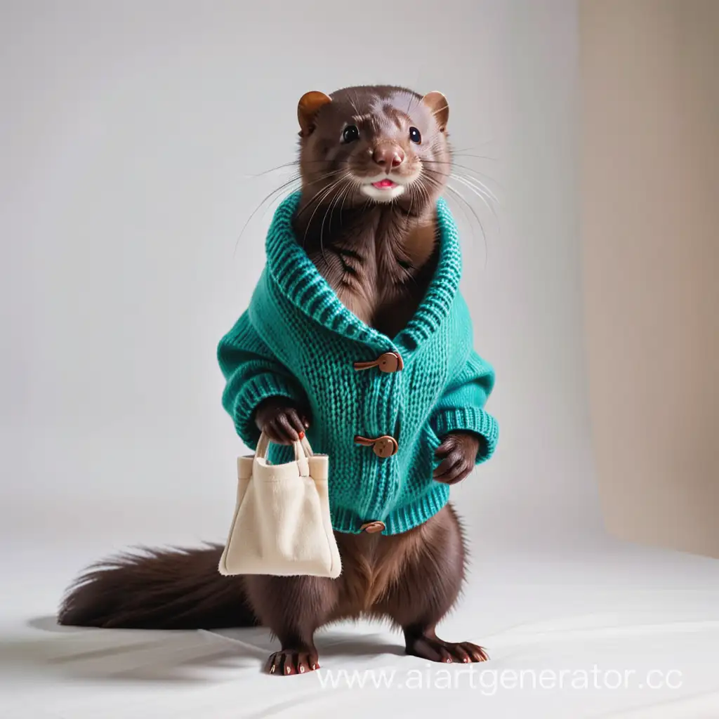 Adorable-Mink-Wearing-Sweater-Carrying-a-Bag