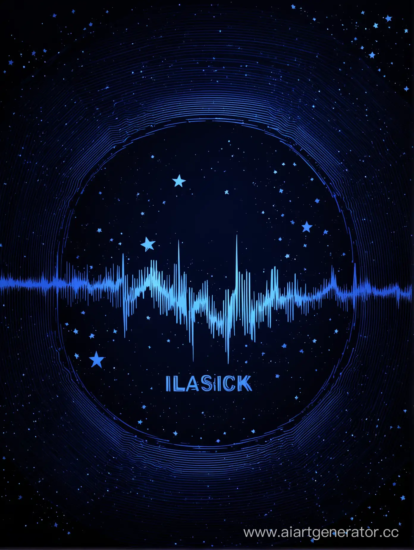 Mystical-Sound-Waves-with-Ilassick-Inscription-on-Dark-Blue-Starry-Background