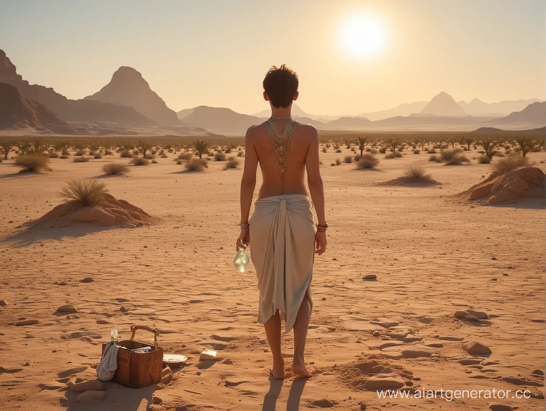In the heart of the scorching desert, a lone traveler stumbles upon an otherworldly scene. He wears nothing but his underwear and clutches a bottle of martini. As the sun beats down mercilessly, he gazes at the horizon—a surreal mirage materializes before him. It’s Nefertiti, the ancient Egyptian queen, standing there in all her regal beauty. But is she real or a figment of his sun-addled mind?