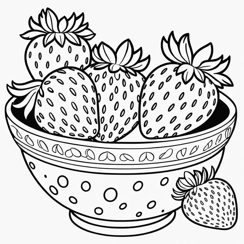 Two Strawberries in a Bowl Simple Line Drawing for Coloring Book