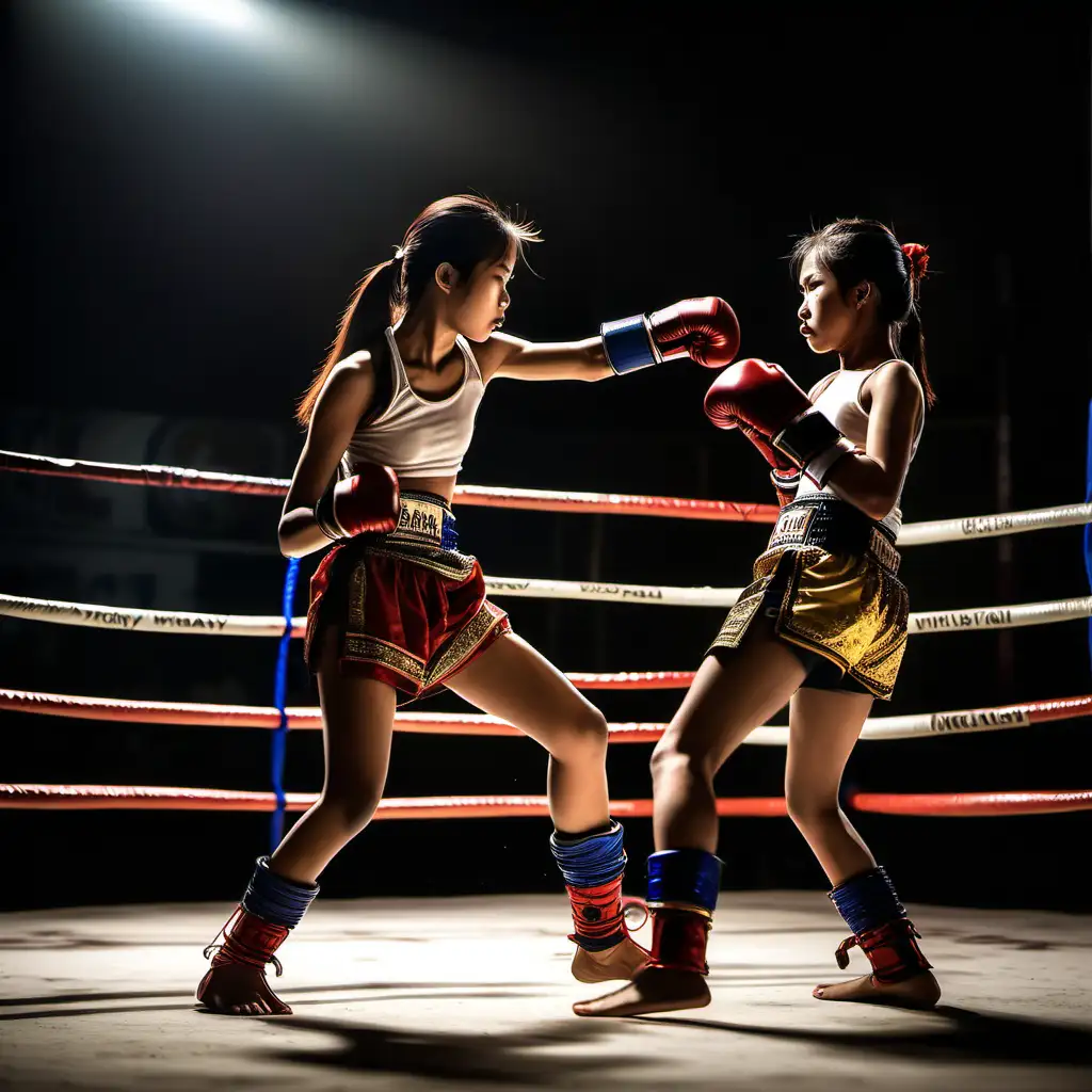 Muay Thai Fight Empowering Ethnic Thai Teen Girls Showcase Martial Arts Skills