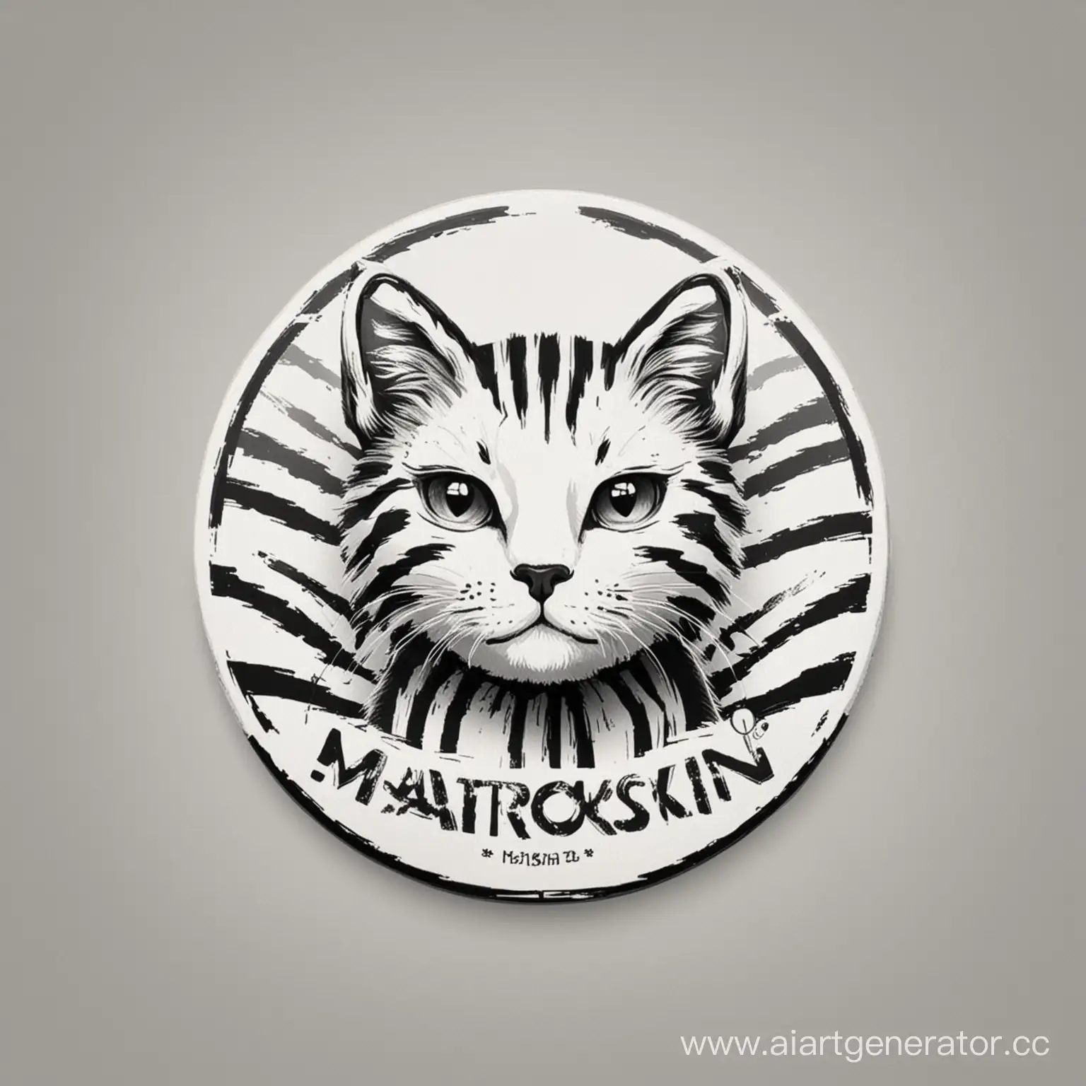 логотип с кошкой полосатой в черно-белом стиле, название логотипа: Матроскин