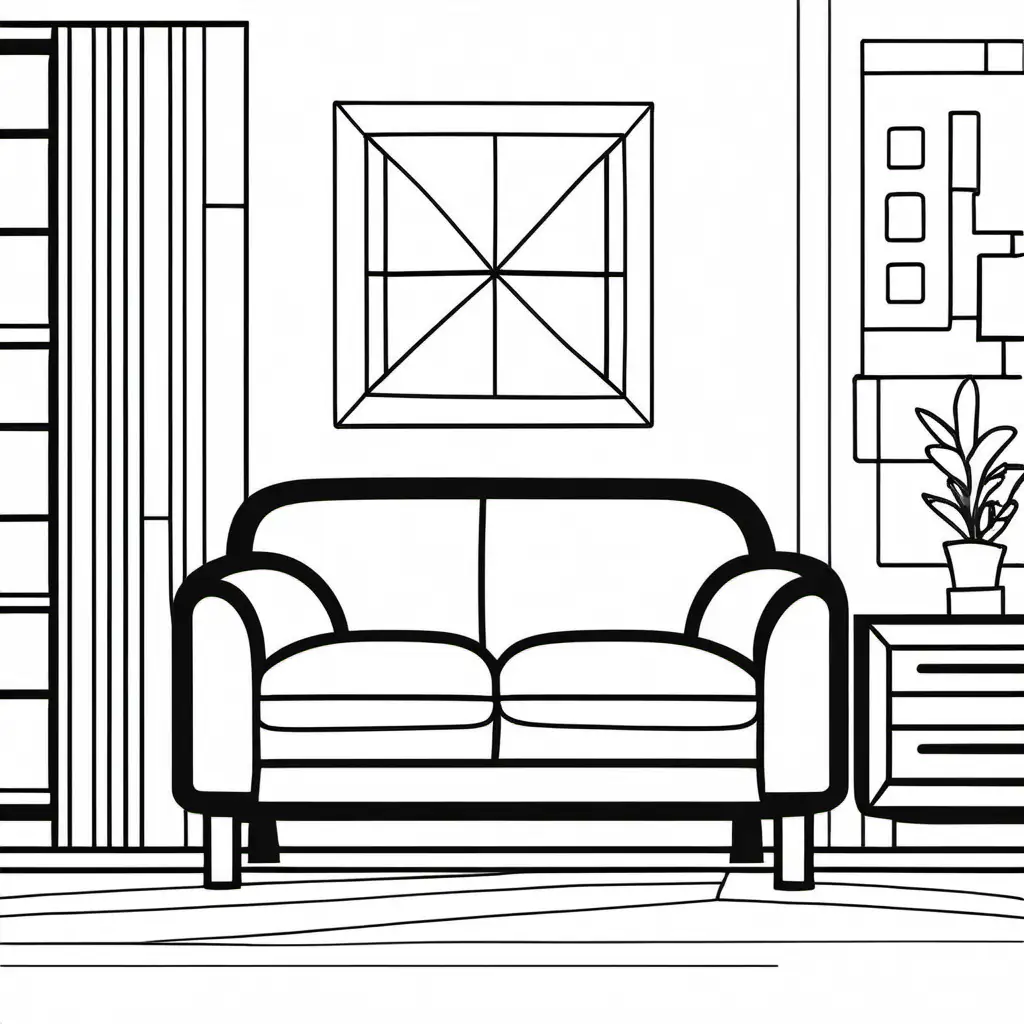 easy coloring page for kids, minimalistic furniture, white background, clean line art--HD