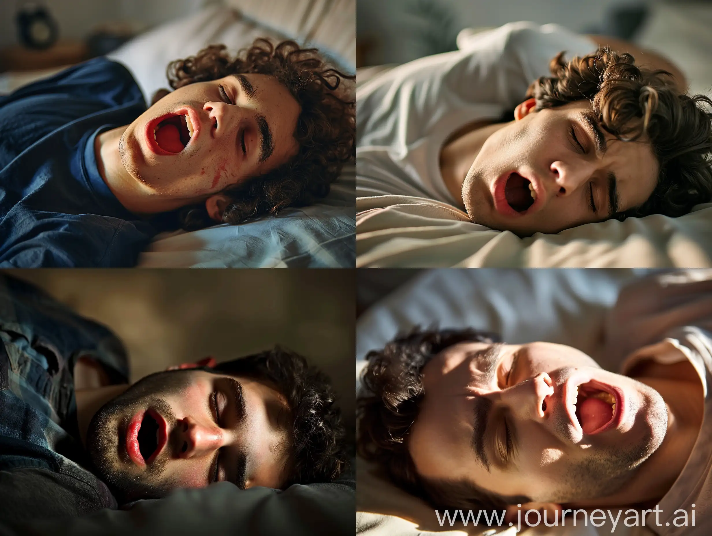 Real natural light photo of a man sleeping with his mouth open.