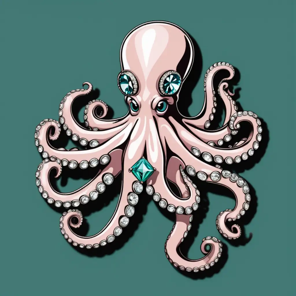 Vintage Glamour Octopus with Diamond Brooch Sticker