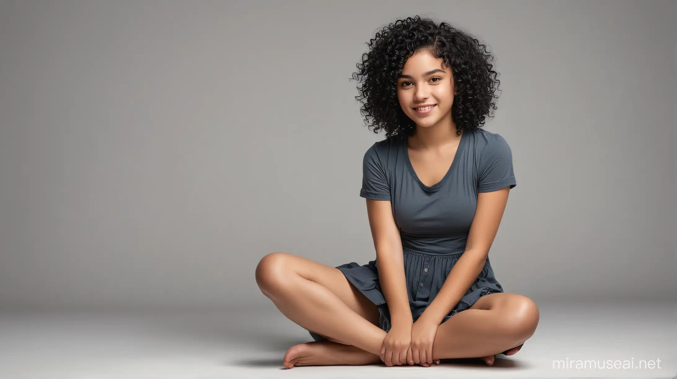 CurlyHaired Girl Sitting Serenely